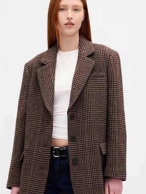 GAP Brown Glen Plaid Single-Breasted Blazer